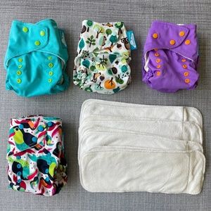 4 Cloth Diapers - Nuggles! Simplee AIO/Pocket/Cover Multi-Use w/ Bamboo Inserts